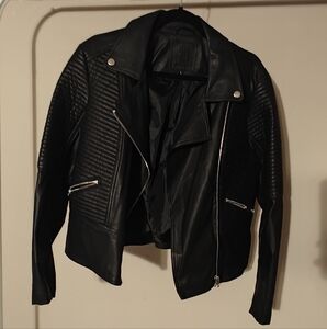 Max Studio Women's Black Faux Leather Jacket L